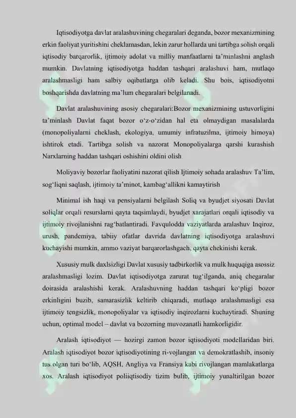 IQTISODIYOTGA DAVLAT ARALASHUVINING CHEGARALARI 2