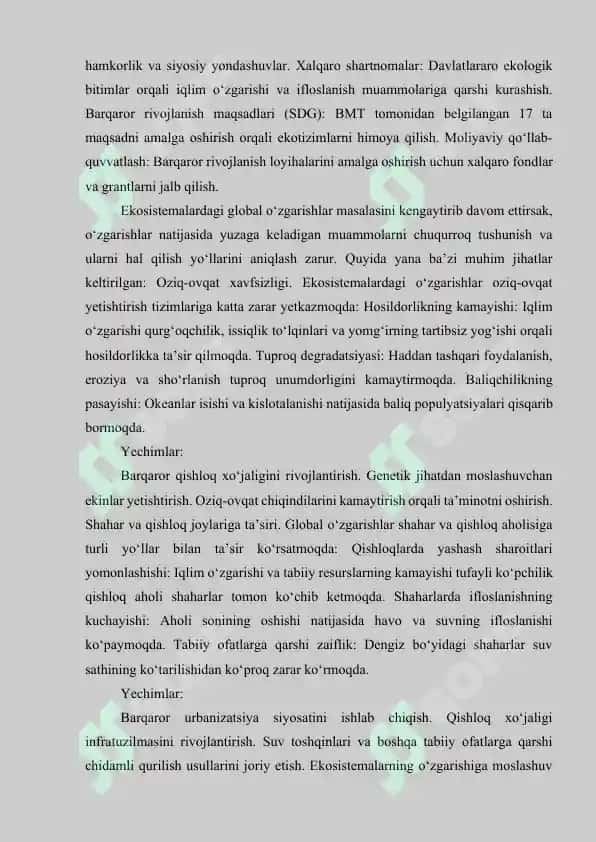 Ekosistemalardagi global o`zgarishlar 4