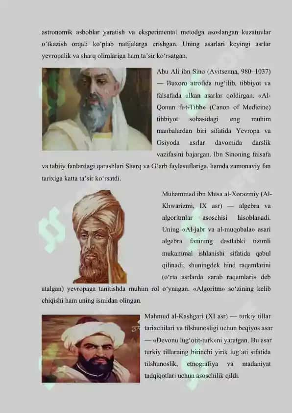 IX-XII asrlarda mamlakatimiz hududida ro'y bergan madaniy uyg'onish (Renessans).Buyuk allomalarning jahon sivilizatsiyasiga qo'shgan hissasi 2