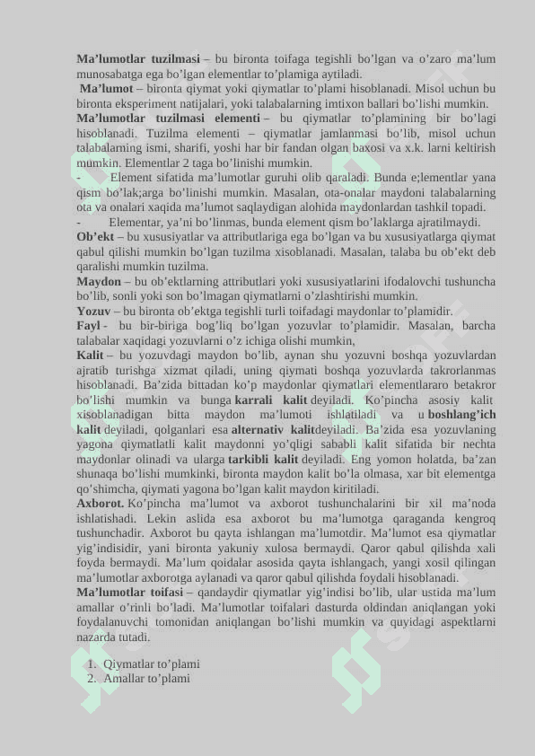 Asosiy ma’lumotlar tuzilmalarini tasniflash. Abstrakt ma’lumotlar turlari 2