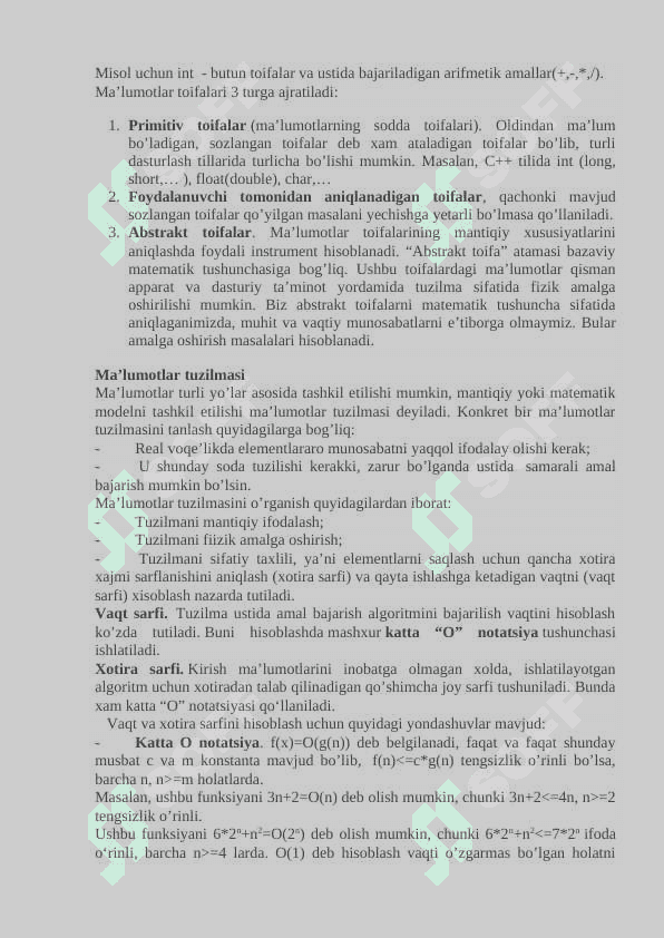 Asosiy ma’lumotlar tuzilmalarini tasniflash. Abstrakt ma’lumotlar turlari 3