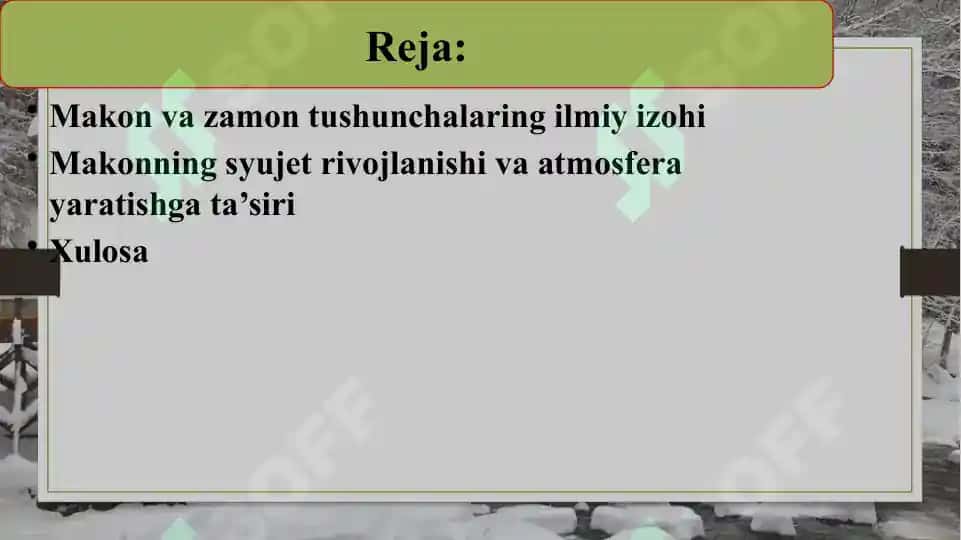 Adabiyotda makon va zamon roli va uning qahramon hamda syujetga ta’siri 2