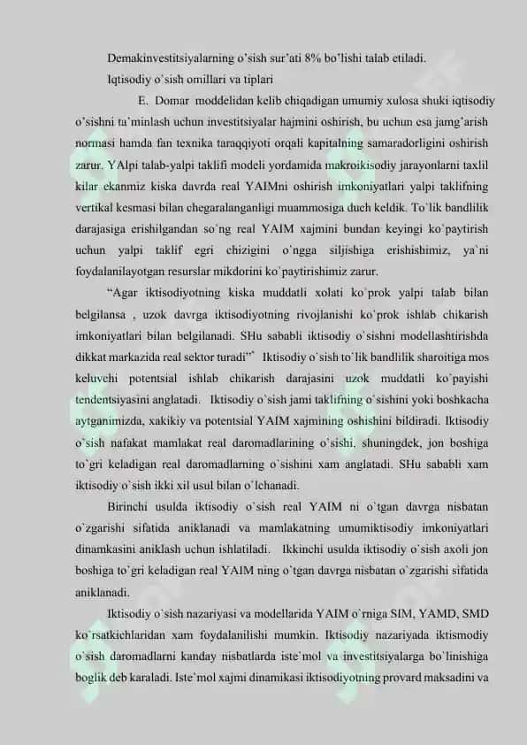 Iqtisodiy o`sish omillari va uning tahlili 8