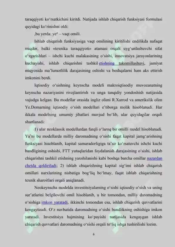 Iqtisodiy osishning neoklassik modellari. 6