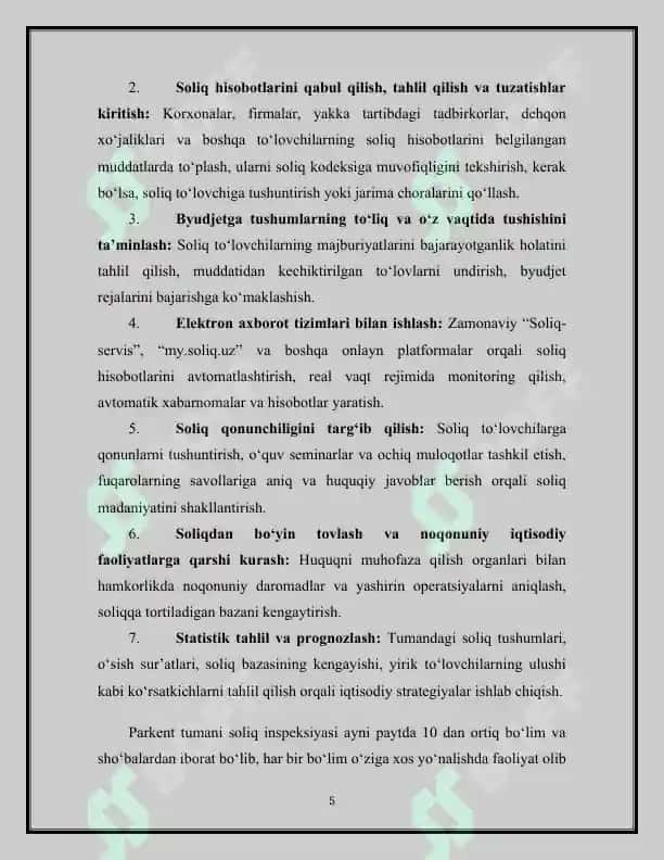 Parkent tumani soliq inspeksiyasi faoliyati va iqtisodiy ahamiyati 5