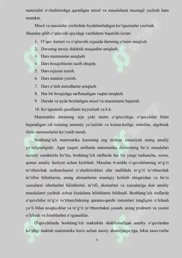 Boshlang'ich sinflarda matematika o'qitish metodlari 8
