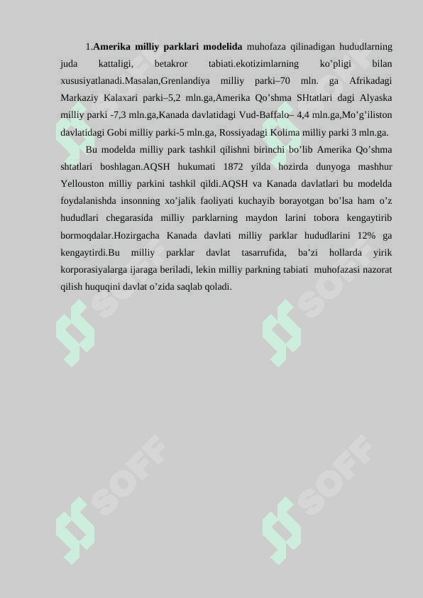 Dunyoning milliy parklaridan ekoturizmda foydalanish modellari 2