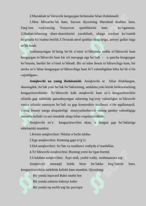 So'z kengaytiruvchilari to'ldiruvchi va aniqlovchi yuzasidan tahlil 7