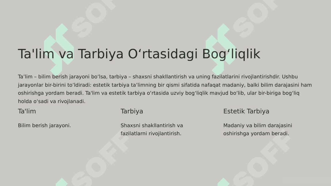 ESTETIK TARBIYA VA TA'LIMNING UZVIYLIGI 4
