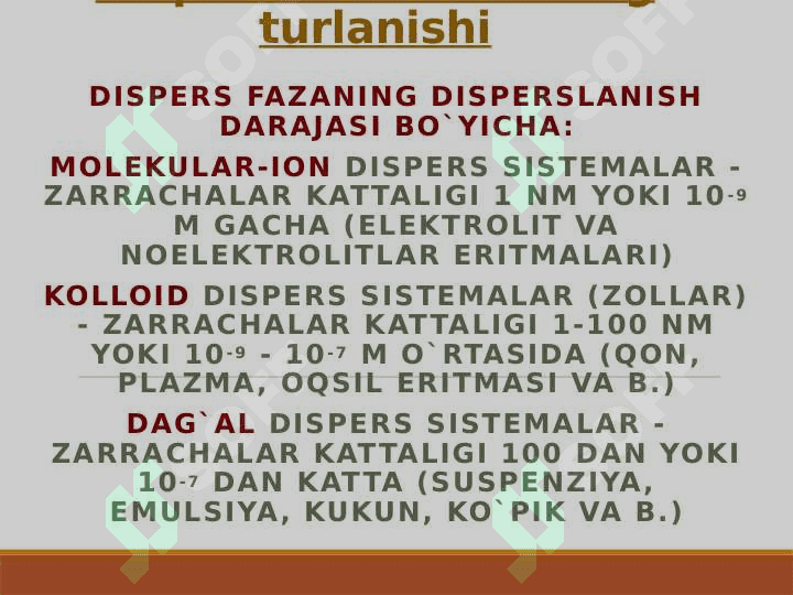 Dag’al dispers sestimalar. Yuqori molekular  birikmalar. 5