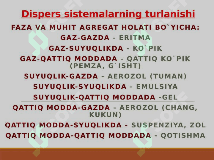 Dag’al dispers sestimalar. Yuqori molekular  birikmalar. 6