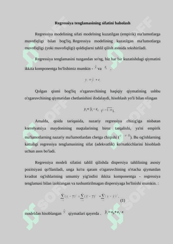 Regressiya tenglamasining sifatini baholash 2