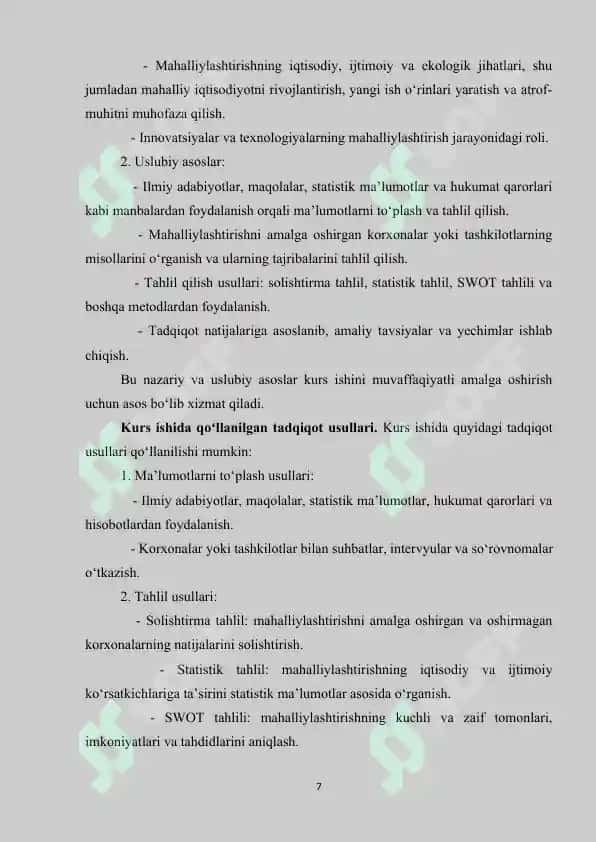 Mahalliylashtirishning iqtisodiy va ijtimoiy oqibatlari 7