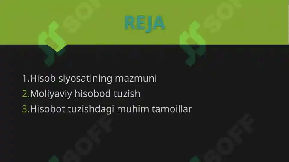 Hisob siyosatining mazmuni va moliyaviy hisobot tuzishdagi muhim tamoyillari 2