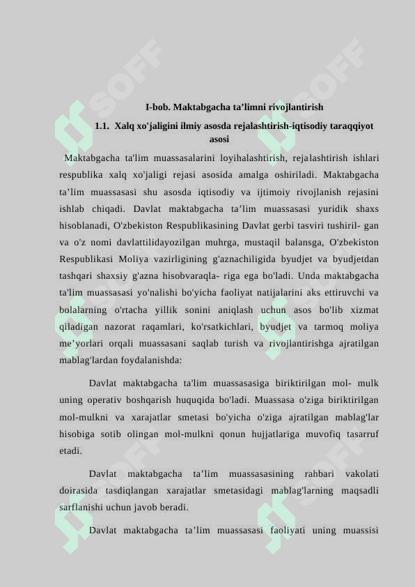 MAKTABGACHA TA’LIMNI REJALASHTIRISH, MOLIYAVIY TA’MINLASH, BOSHQARISH 5