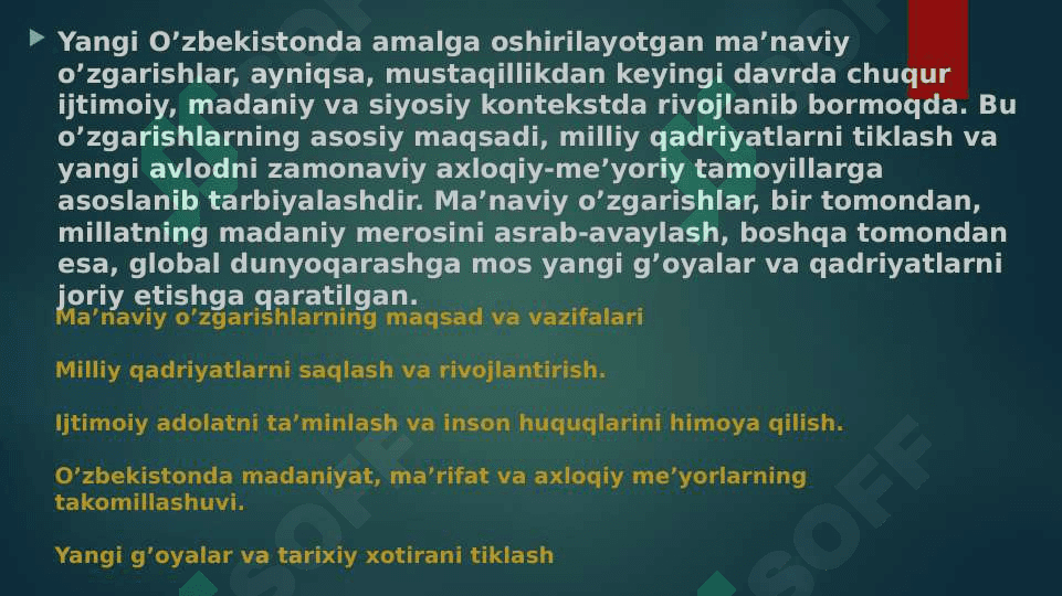 Yangi O'zbekistonda amalga oshirilayotgan ma' naviy o'zgarishlar 3
