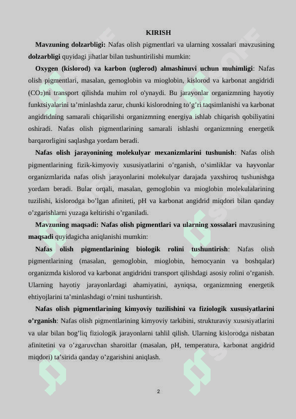 Nafas olish pigmentlari va ularning xossalari 2