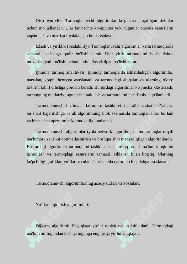 TARMOQLANUVCHI ALGORITMLAR VA ULARNING XOSSALARI 4