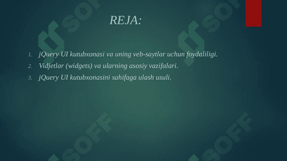 JQuery Ui vidjetlari: Datepicker, Dialog. Amaliy ko'rsatmalar 2
