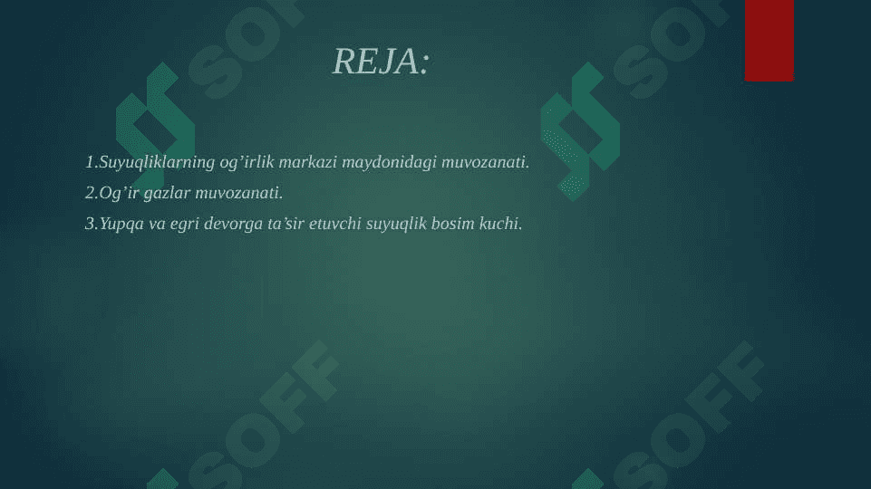 Muvozanatdagi suyuqliklarning differensial tenglamalari 2
