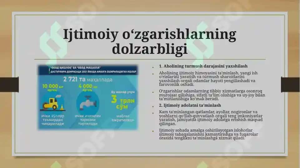 Oʻzbekistonda ijtimoiy sohada amalga oshirilayotgan oʻzgarishlar 4