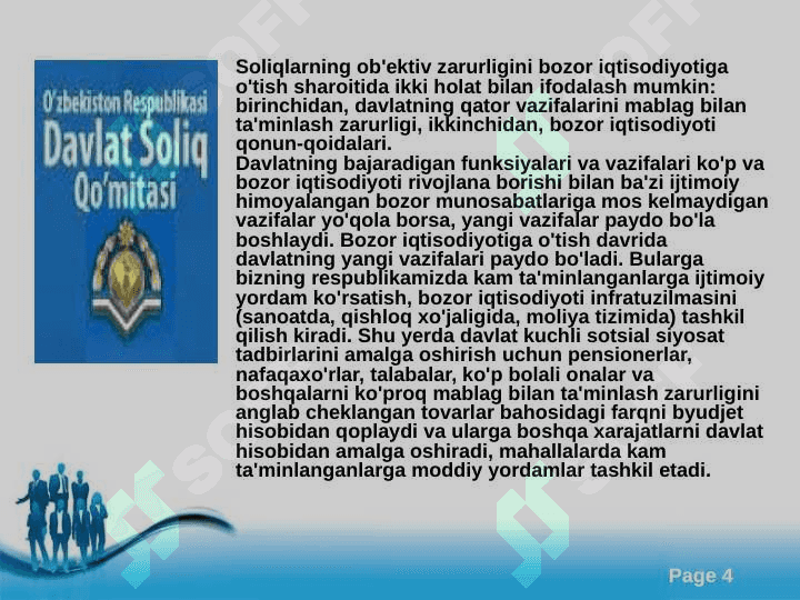 Davlat budjeti daromadlarini shakllantirishda soliqlarning tutgan o‘rni va ahamiyat 4