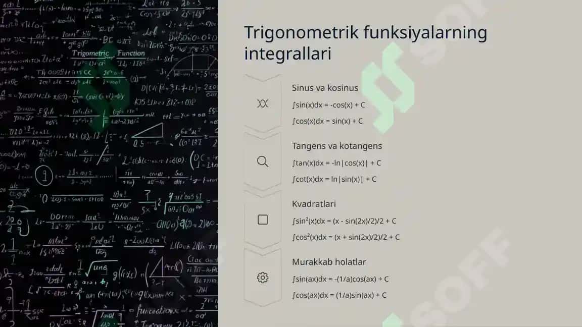 Integrallar jadvali va integrallashning eng sodda qoidalari 7