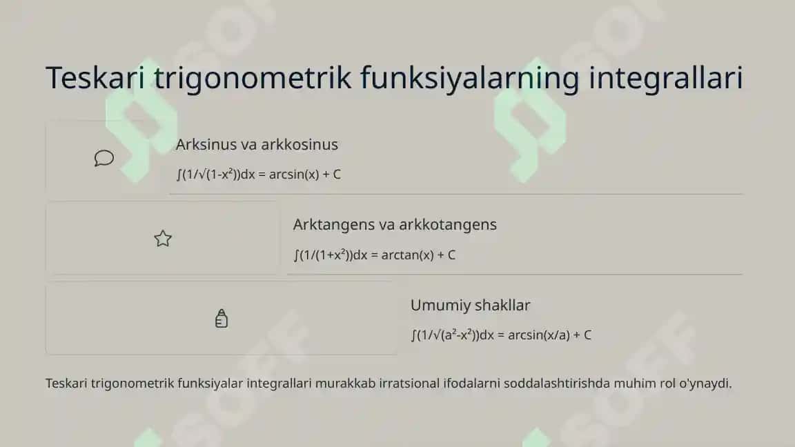 Integrallar jadvali va integrallashning eng sodda qoidalari 8