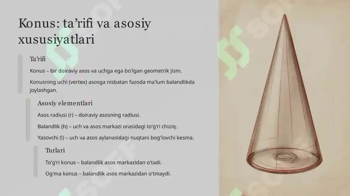 Konus, silindr, prizma va piramida, geometrik shakllar dunyosi 6