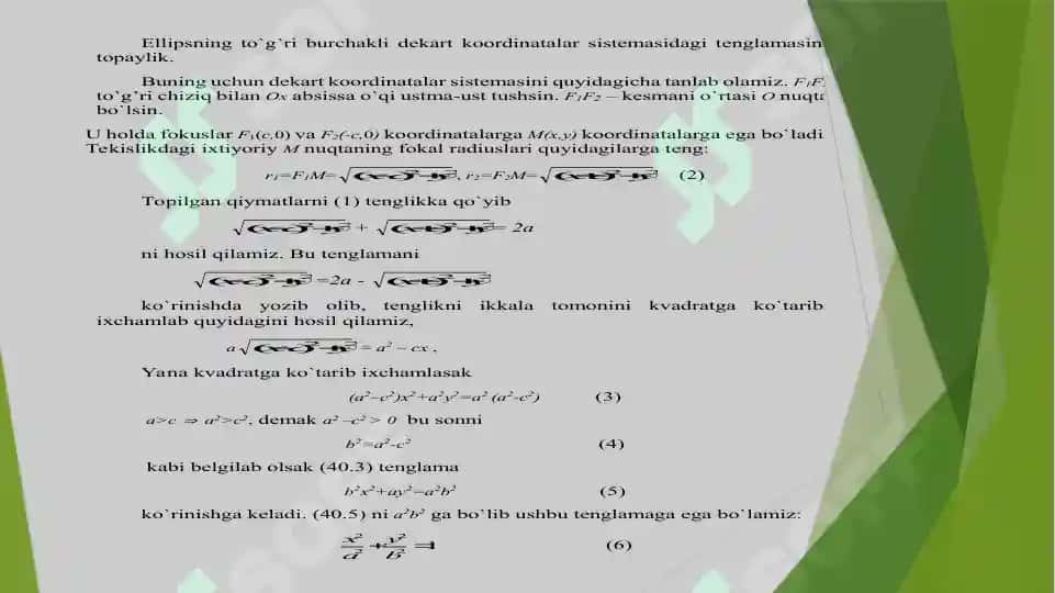 Tekislikda ikkinchi tartibchiziqli darajalar tenglamalari 3