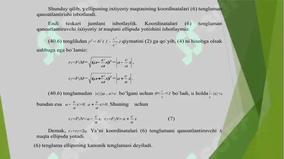 Tekislikda ikkinchi tartibchiziqli darajalar tenglamalari 4