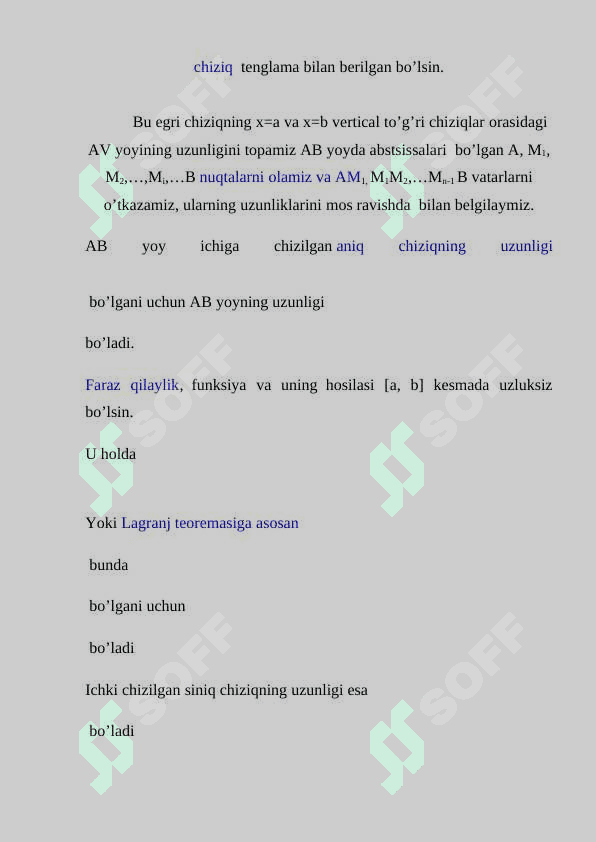 Aniq integralning tadbiqlari (Yassi shaklning yuzasi.Egri chiziq yoyi uzunligi, Hajmlarni hisoblash) 3