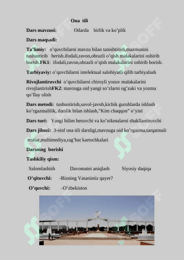 3-sinf ona tili Otlarda birlik va ko'plik 1+ Dars ishlanma 2