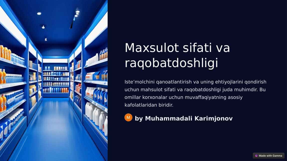 Maxsulot sifati va raqobatdoshligi 1
