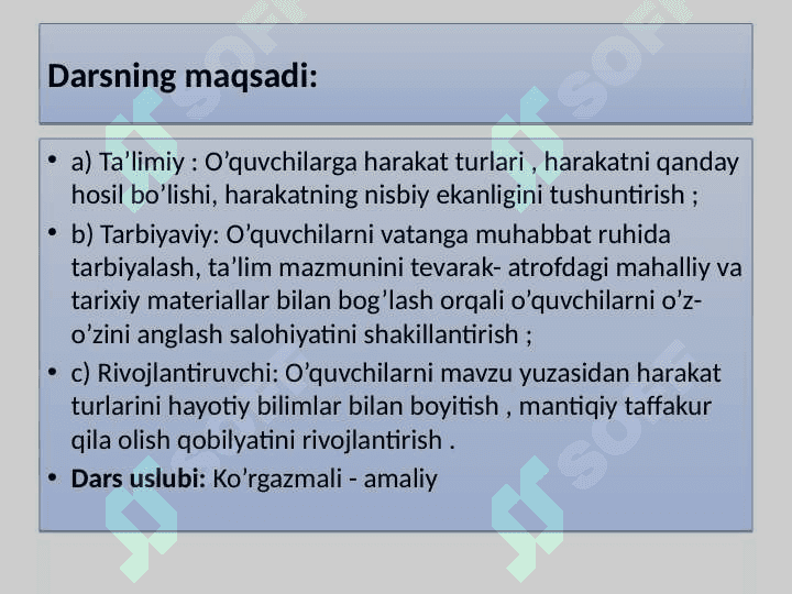 6-sinf tabiiy fan Harakat turlari Dars ishlanma 3