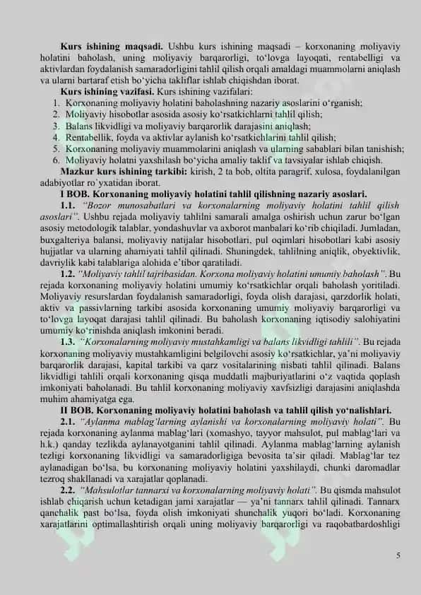 Korxona moliyaviy holatining tahlili 5