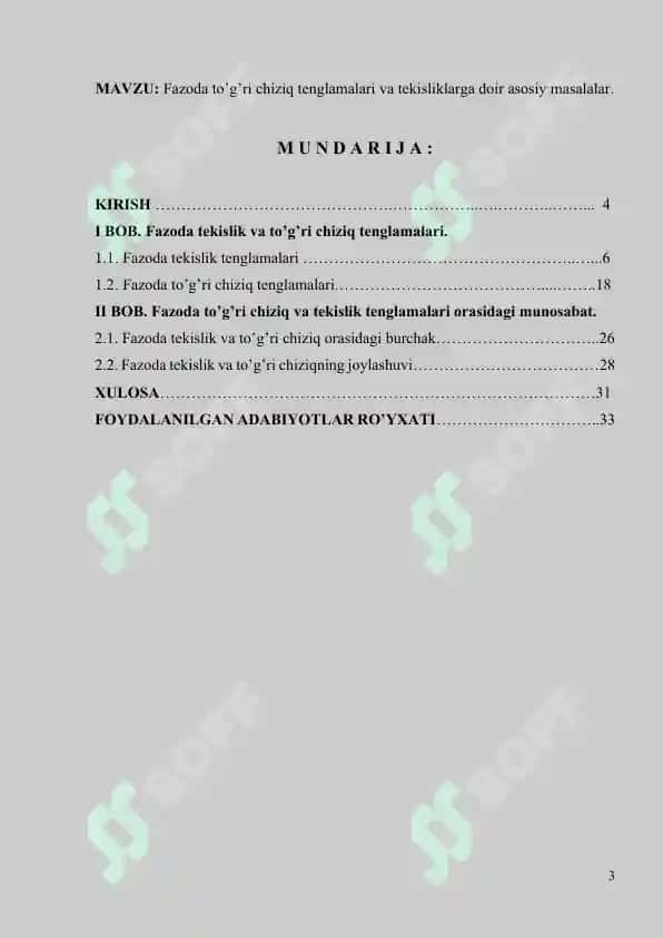 Fazoda to’g’ri chiziq tenglamalari va tekisliklarga doir asosiy masalalar 3