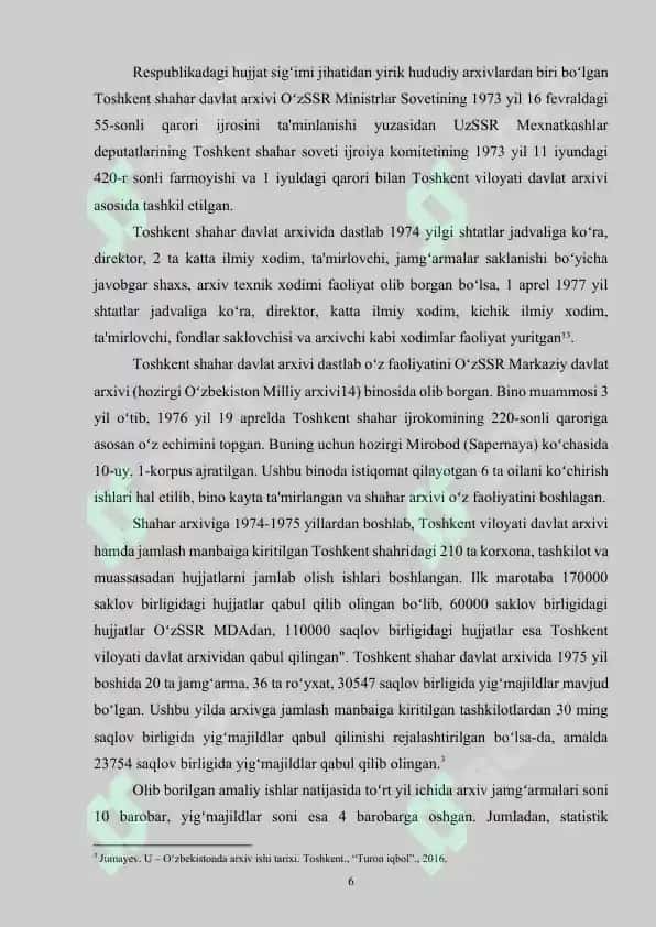 O‘zbekiston SSR Markaziy davlat arxivi tashkil etilishi to'g'risidagi qaror tahlili 6