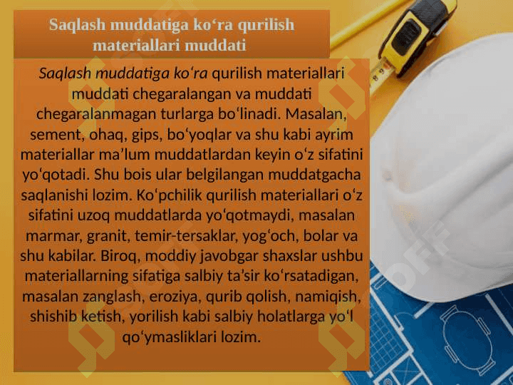 Qurilish tashkilotlarida materiallar hisobi 8