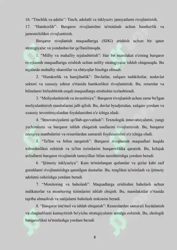 Barqaror rivojlanish 8