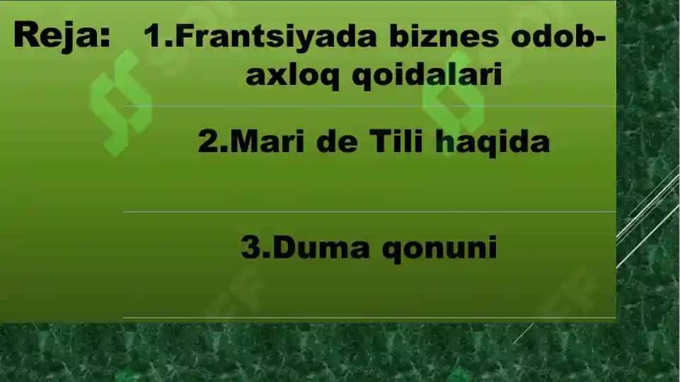 Frantsiyada biznes odob axloq qoidalari. Frantsiyada ishbilarmonlik odob axloqining xususiyatlari 2