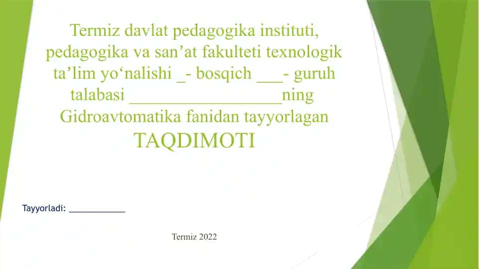 Gidravlik yo’qotishning ikki turi 1