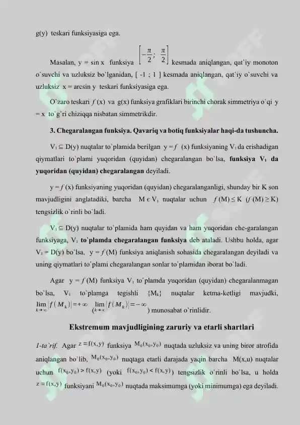 Ko’p o’zgaruvchili funksilarni ekstremumga tekshirish 8