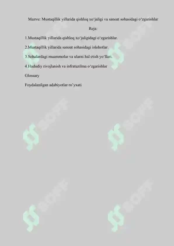 Mustaqillik yillarida qishloq xo‘jaligi va sanoat sohasidagi oʻzgarishlar 2