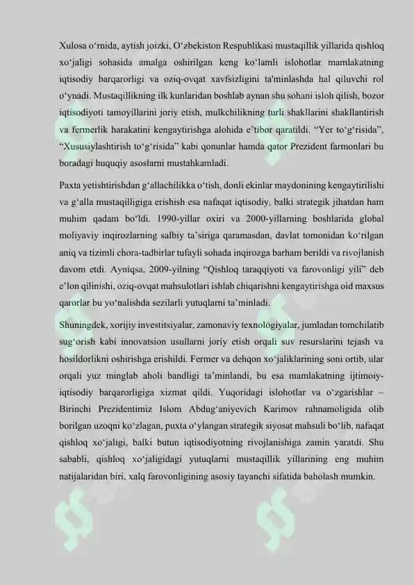 Mustaqillik yillarida qishloq xo‘jaligi va sanoat sohasidagi oʻzgarishlar 6