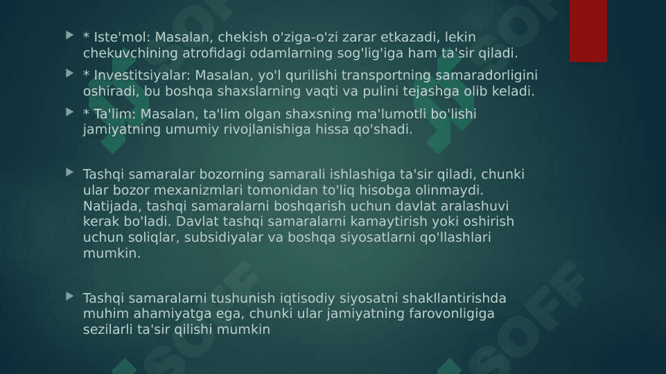 Tashqi samaralar ta’rifi va ularning klassifikatsiyasi 3