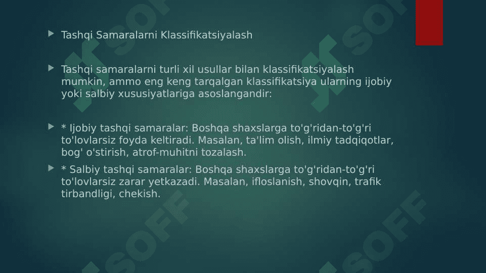 Tashqi samaralar ta’rifi va ularning klassifikatsiyasi 8