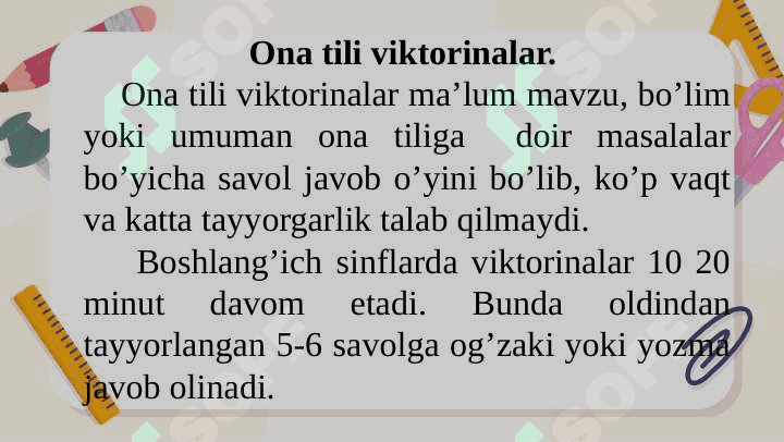 Ona tili oʻqish savodxonligi fanidan konkurs bellashuvlar va mashqlar 6