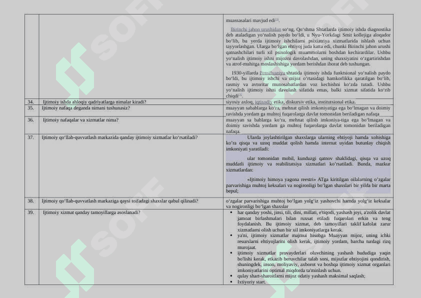 Tuman (shahar)lardagi “Inson” ijtimoiy xizmatlar markazlarida faoliyat yurituvchi “Kompleks ijtimoiy xizmat ko‘rsatuvchi” xodimlarning bilimini baholash uchun namunaviy savollari va javoblari 4