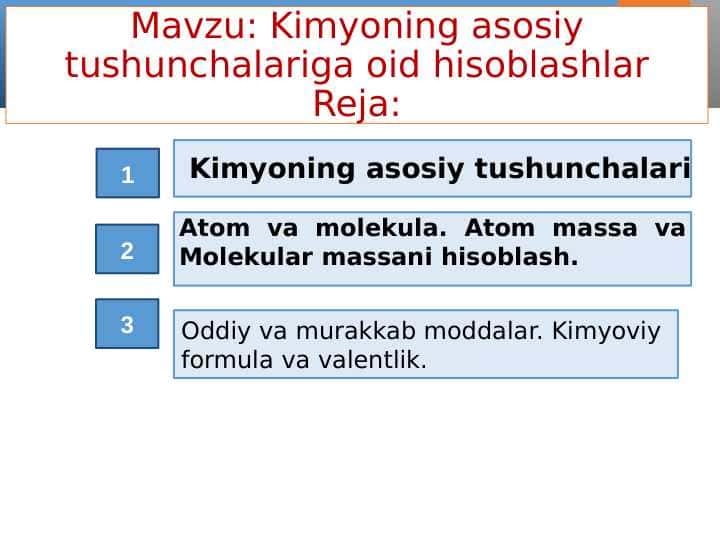Kimyoning asosiy tushunchalariga oid hisoblashlar 1